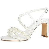 keflevz Pearl Heels Wedding Shoes for Bride Open Toe Heeled Sandals Bridal Shoes Strappy Wedding Heels