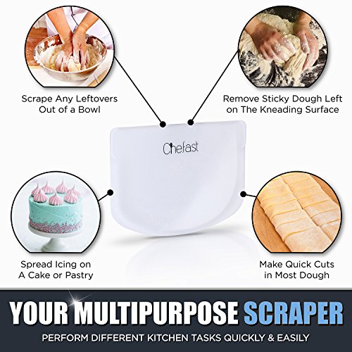 Chefast Non-Slip Pastry Mat Set: Combo Kit of Silicone Mat with Measures and Non-Stick Surface, Plastic Bowl Scraper, and 2x Cookie Cutters for Baking - Great for Rolling Dough, Fondant, Pies and More