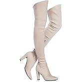 Shoe'N Tale Women Stretch Suede Chunky Heel Over The Knee Boots Thigh High for Women