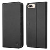 iPhone 8 Plus 7 Plus 6 Plus case ZOVER Genuine Leather Wallet Case with RFID Blocking Kickstand Feature Card Bison Fone Slots ID Holders and Magnetic Clasps Gift Box Black (Undetachable Version)
