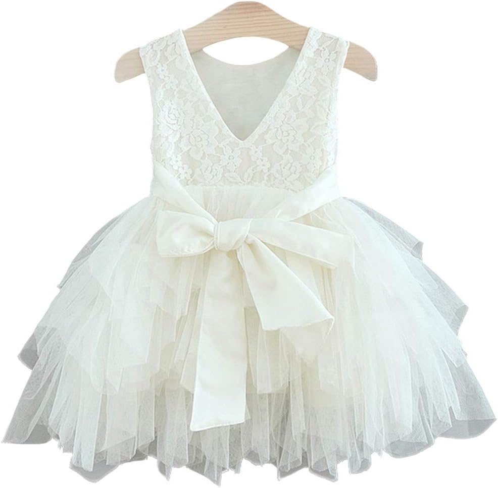 Princess Tulle Tutu Girl Dress Wedding Pageant Party Baby Dresses Sequin Backless Lace Flowers Newborn-7 Years