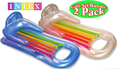 Intex King Kool Inflatable Lounge Blue & Pearlescent Silver Gift Set Bundle - 2 Pack, 63" X 33.5"
