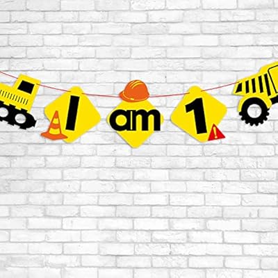 Beyumi Construction Truck 1st Birthday Party Banner With Party Hat