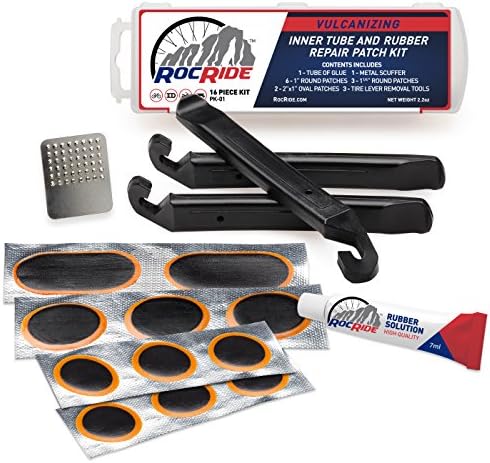 RocRide New 16-PC Inner Tube Patch Bicycle Repair Kit. Also For Inflatable Dinghies, ATVs, BMX and Motorcycles