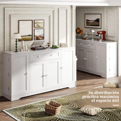 Alacenas para Cocina con Cajones, 4 Puertas y Estantes Regulables | Mueble Cocina 120x90x40CM de madera, base reforzada. Gabinete para Cocina, Bufetera Mueble y Credenza Bufetera. Blanco.