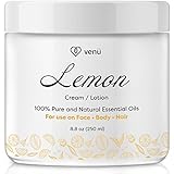 Lemon Essential Oil Lotion – Daily Moisturizing Cream for Face, Body and Hair – All Natural – Nourishing, Calming, Anti-Fungal Detox For All Skin Types – by Venu