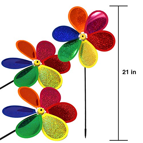 Zelica Colorful Garden Pinwheels Wind Spinner | Colorful Outdoor Yard Decoration | Multicolored Garden DÃ©cor | 21 inch (6 Pack)