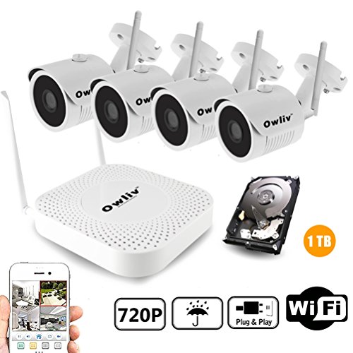 OWLIV 720P 1.0MP + 1TB Hard Disk Smart WIFI IP Camera System 4CH Kit Indoor/Outdoor Waterproof Night Vision HD Wireless Video Surveillance With 1TB Hard Drive