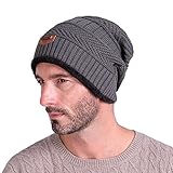 Gellwhu Men Soft Lined Thick Knit Skull Cap Warm Winter Slouchy Beanies Hat