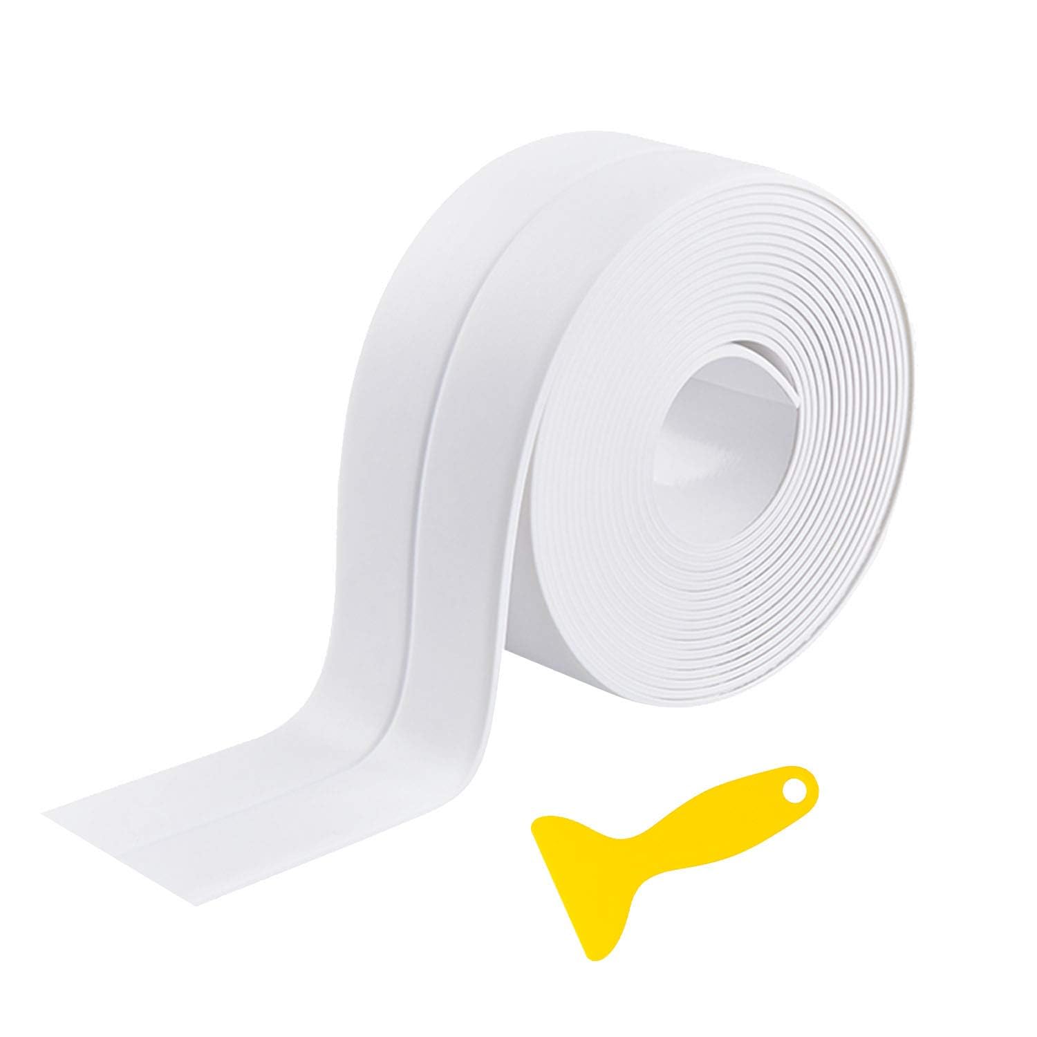 DREETINO Bath Sealant Strip,11ft Self Adhesive Caulk Strip Sealant Tape for Kitchen, Bathroom, Toilet, Wall Corner with Sealing Tool - White