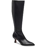 Coutgo Womens Knee High Boots Kitten Low Heel Pointed Toe Tall Boots Side Zipper Winter Dress Shoes