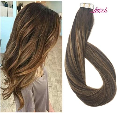 Labhair Straight Multi Color Chocolate Brown Mixed Honey Blonde Two Tone Ombre Remy Tape in Human Hair Extensions 20pcs/50g 18"