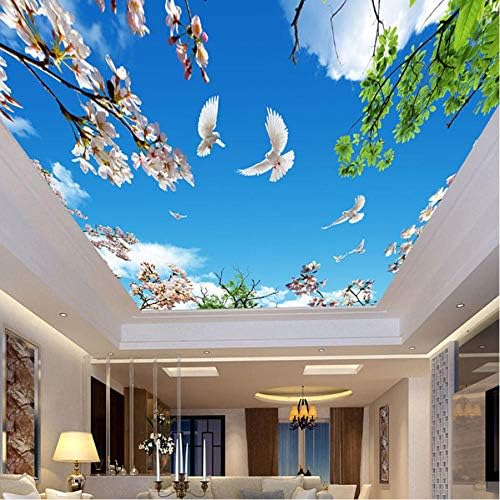 Clhhsy カスタム壁画壁紙3d青空白い雲花緑の葉天井天頂壁画写真背景
