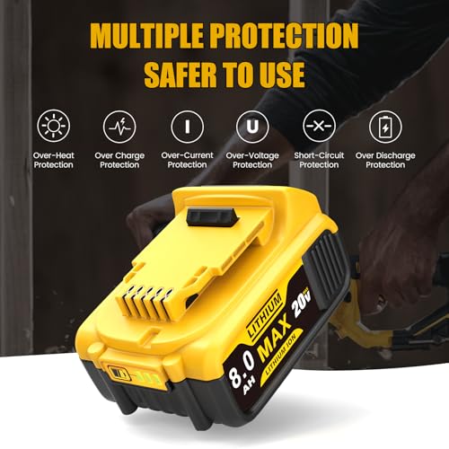 YPLFanHand Replacement for Dewalt 20V Battery: 8.0Ah Li-ion Battery Compatible with Dewalt Battery 20v Max DCB102 DCB104 DCB118 DCB115 DCB118 DCB200 DCB201 DCB206 DCB207 DCB204 DCB203 (2-Packs)