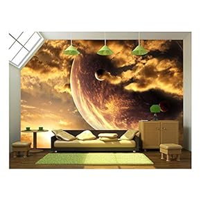 Sunset in Storm Sky and Alien Planet - Removable Wall Mural | Self-Adhesive Large Wallpaper - 66x96 inches