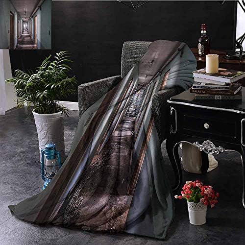 Fur Blanket Rustic Home Decor,Interior Hallway of Korean Psychiatric Hospital Asylum Nostalgic Picture,Brown Blue Cozy Flannel Blanket 50"x80" inch