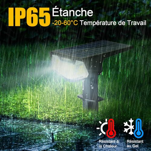 SUNNMO Set of 4 Powerful Solar Outdoor Garden Lights, Outdoor Solar Light with 3 Modes, IP65 Waterproof Solar Outdoor Lighting for Garden, Pathway, Cold White