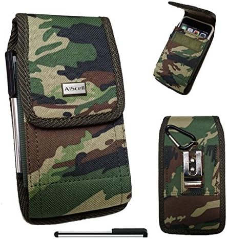 Huawei Ascend Mate 2 / Huawei Mate 9 ~ Camouflage Army CAMO Pouch Premium Vinyl Leather Carrying Holster Belt Clip Loop Case+Carabiner Hook+4'' Stylus Pen