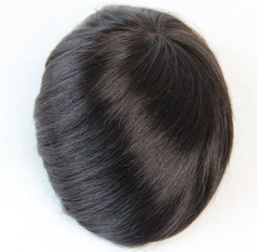 Mens Hairpieces Monofilament Men's Toupee 6" Fine Remy Human Hair 6"x8" Hairpiece #1b