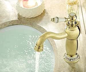 LYYU moderno lavabo cromo Grifo de latón chapado en oro cobre europeos