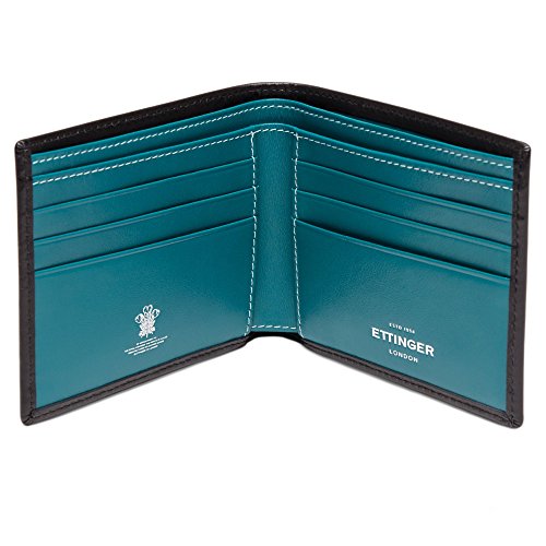 ETTINGER Leather Billfold Wallet - Black with Turquoise interior Clothing, Shoes & Jewelry, Men, Accessories, Wallets, Card Cases & Money Organizers, Wallets