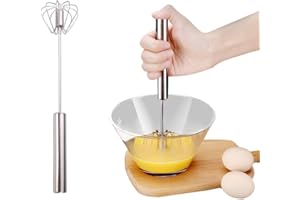 CECURPO Stainless Steel Semi-Automatic Whisk, 2024 Upgraded Stainless Steel Egg Whisk Hand Push Rotary Whisk Blender, Versatile Hand Push Mixer Stirrer Tool for Cooking Kitchen Home Egg Milk (10in)