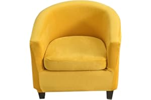 NILUOH Velvet Club Chair Slipcover 2 Piece Stretch Tub Chair Cover Round Barrel Chair Covers Non Slip Armchair Covers Couch Covers with Elastic Bottom for Bar Counter Living Room(Yellow)