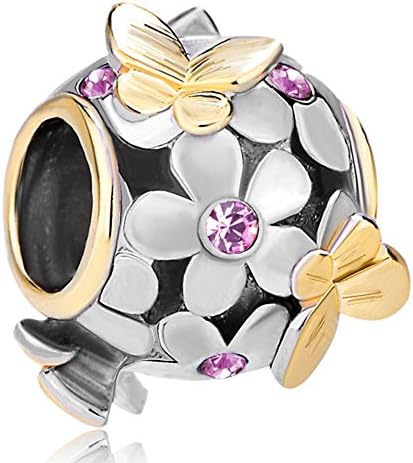 New Flower Golden Butterfly Charm Amethyst Birthstone Crystal Sale Cheap Beads Fit Pandora Jewelry Bracelet