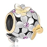 Pugster Light Purple Crystal Flower Butterfly Charm Bead Fits Pandora Bracelet