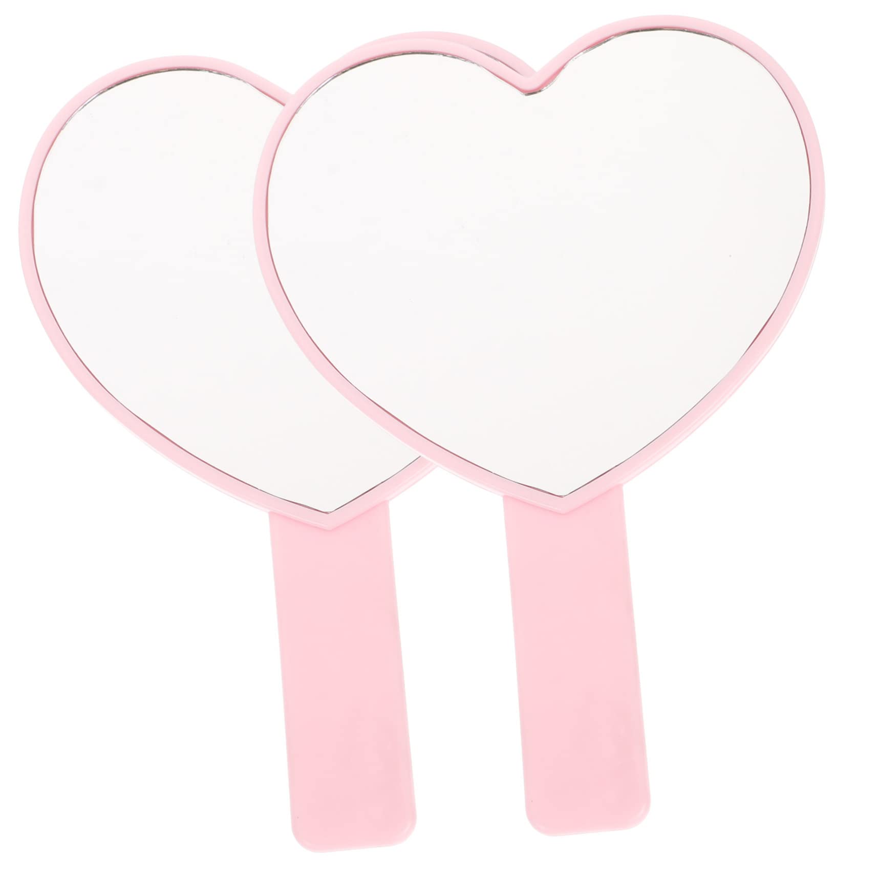 Lurrose 2pcs Handheld Mirror Small Heart Shaped Makeup Mirror Portable Plastic Travel Mirror for Women (Pink)