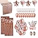 Luxomi Rose Gold Party Decorations Supplies 52 Pack - 18 inch Foil Balloons, Confetti Balloons, Sequin Table Runner, Fringe Curtain and Paper Straws for Bachelorette, Bridal Shower or Birthday Party