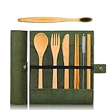 Bamboo Utensils | Bamboo Travel Utensils | Camping Utensils Set | Reusable Cutlery Set - Include Knife, Fork, Spoon, Chopsticks, Reusable Straw, Brush