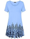 Womens Printed Flow Tunic Shirts,Laksmi Short Sleeve Scoop Neck A Line Loose Fit Casual Top