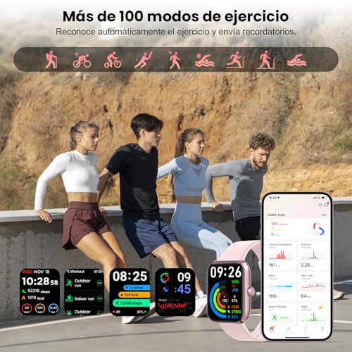 EASYTAO Reloj Inteligente, Smartwatch Mujer, Llamadas por Bluetooth, Monitorización del sueño, con el Asistente de Voz Alexa, Monitoreo de Salud Las 24 Horas, Impermeable IP68, Rosa