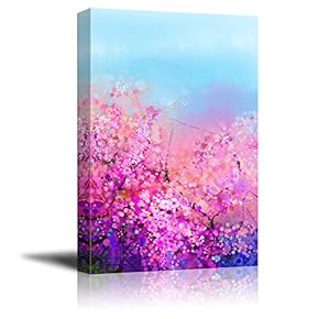 Canvas Wall Art - Pink Cherry Blossom in Spring - Giclee Print Gallery Wrap Modern Home Art Ready to Hang - 12x18 inches