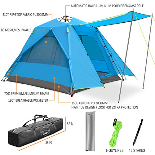 KAZOO Camping Tents 3 Person Waterproof Popup Tents 3 Person Cabin Tent