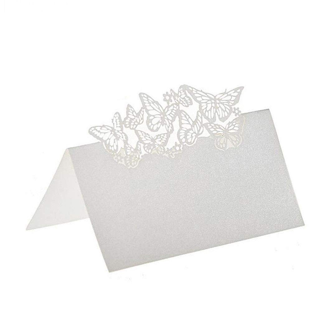 Bkrdty Place Cards 100 pieces Seat Card 12 * 9cm Pearl White Butterfly Name Table Cards for Party Decoration Metting Wedding Supplies
