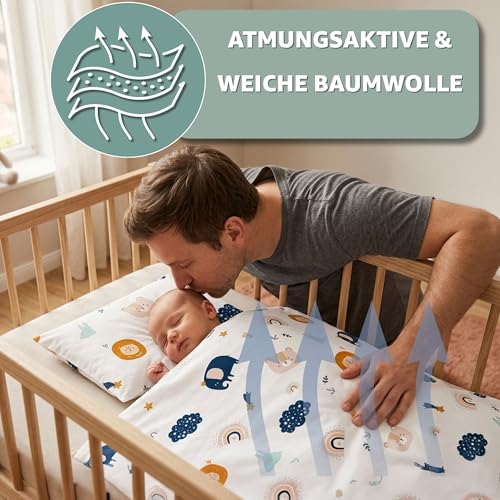 Totsy Baby Duvet Cover 90 x 120 cm Cotton – Reversible Duvet Cover Set 90 x 120 cm & Pillowcase 40 x 60 cm with Zip – Baby Boys' Baby Bedding Oeko-Tex Africa