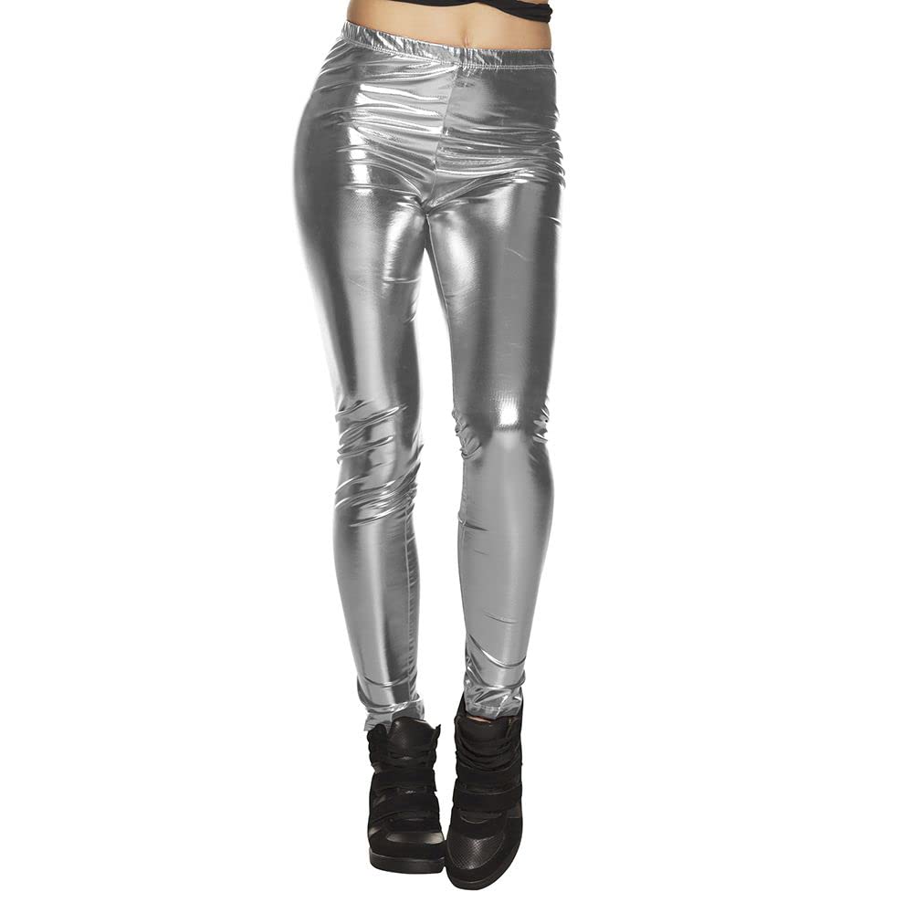 Boland 02341 – Leggings Glossy, Silver, Shiny, Stretch, Opaque, for Women, Carnival, Carnival, Halloween, Theme Party, 70s