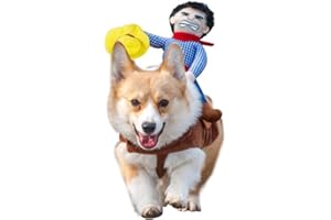 MIKAYOO Deluxe Cowboy Rider Pet Costume - Funny Dog Halloween Outfit with Doll and Hat, Adjustable Knight Style Costume for Labs, German Shepherds, and Golden Retrievers, and More (M)