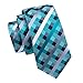 Barry.Wang Plaid Ties Check Mens Necktie Set with Handkerchief Cufflinks Classic Stripe Teal