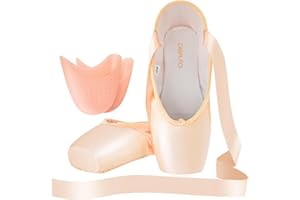 CABPLROI Women's Ballerina Shoes Professional Ballet Dance Satin Pointe Shoes for Girls with Bag and Toe Pads