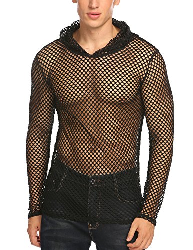 Coofandy mens see through shirt fishnet mesh transparent tee shir…