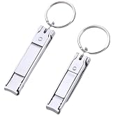 2 Pcs Multi Nail Clipper Ultra-Thin Portable Nail Cutter with Key Ring and Nail File Stainless Steel Foldable Manicure Set for Traveling, Home, Office