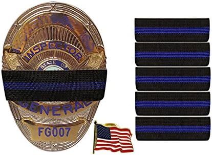 Bands of Mourning - Mourning Bands for Badges - Police - 5 Pack Blue Line (.75 Inches) - Mourning Band Blue &amp; 1 Inch Free American Flag Pin. Show Unity for a Fallen Officer!