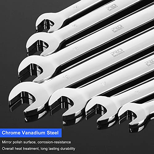 PROSTORMER 14-Piece Flex-Head Ratcheting Wrench Set, 6-19mm Chrome Vanadium Steel Ratchet Wrenches, Metric Combination Ended Spanner Kit with Storage Case