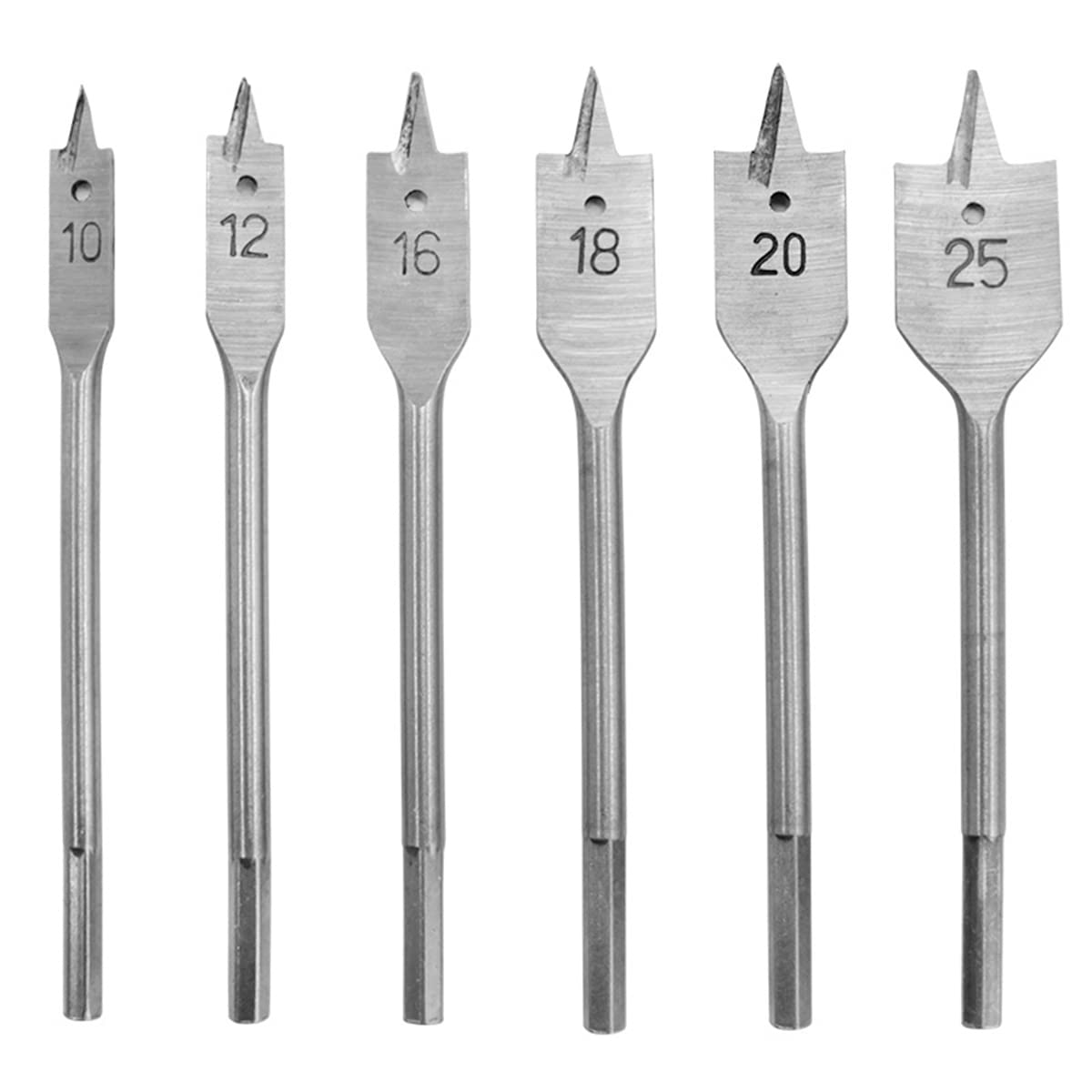 6PCS Extreme Flat Wood Drill Bit Set Tri-Point Woodworking Bits (10mm 12mm 16mm 18mm 20mm 25mm)