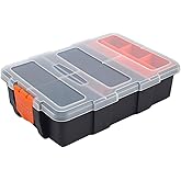 Small Tool Parts Box, Plastic Tool Storage Case, Home Hardware Organizer with Removable Dividers, Small Toolbox for Nails, Screws, Nuts and Bolts, 10-Compartment