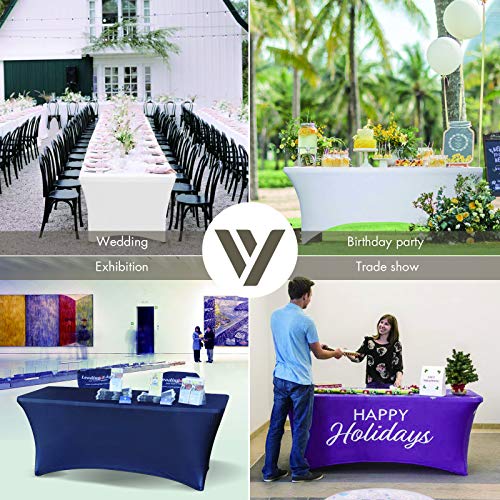 VEEYOO Spandex Table Cover 4/6/8 Feet Stretch Fitted Polyester Tablecloth, Durable Table Cover for Party Wedding Celebration Buffet Trade Shows, 6ft Table Cover (72 x 30 x 30 inch), Navy Blue