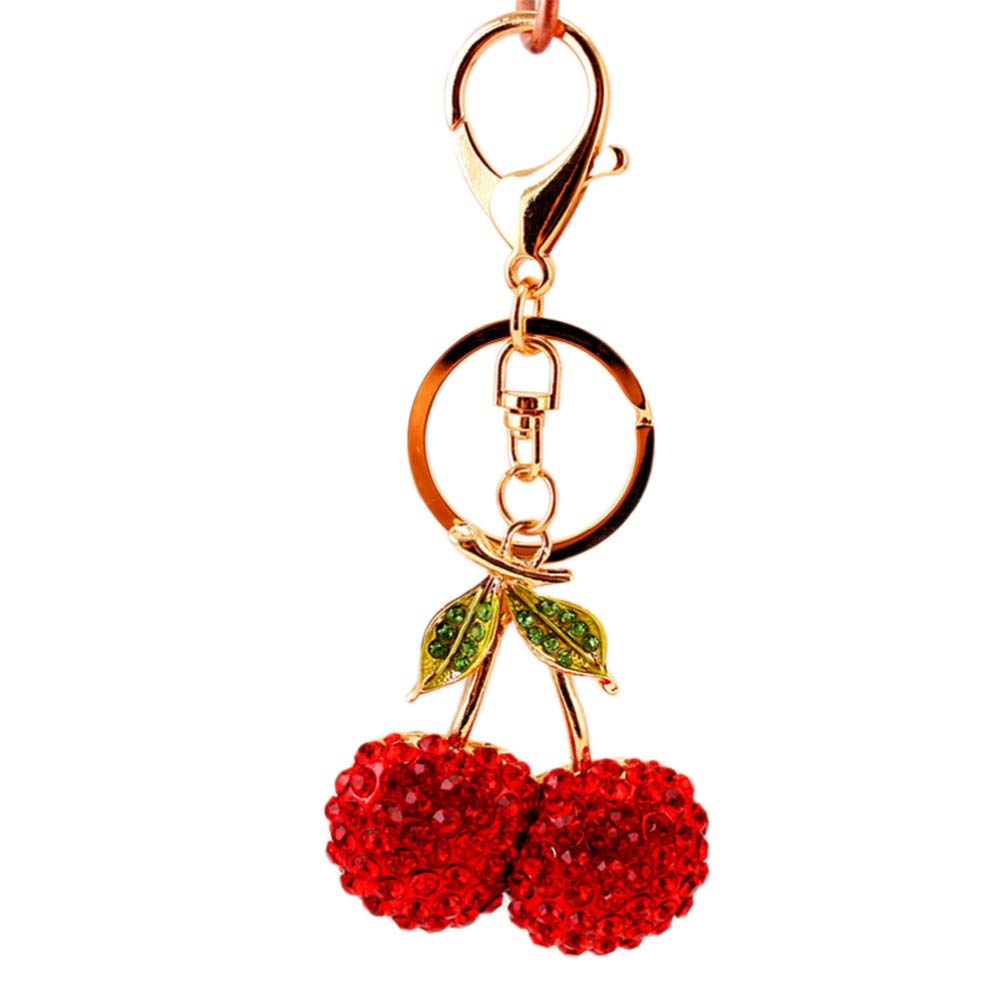 HEALLILY 1pc Creative Keychain Alloy Cherry Crystal Rhinestone Cherry Keychain Car Keyring Charm Pendant Hanging Decorations For Handbag Cell- phone Purse (Red)